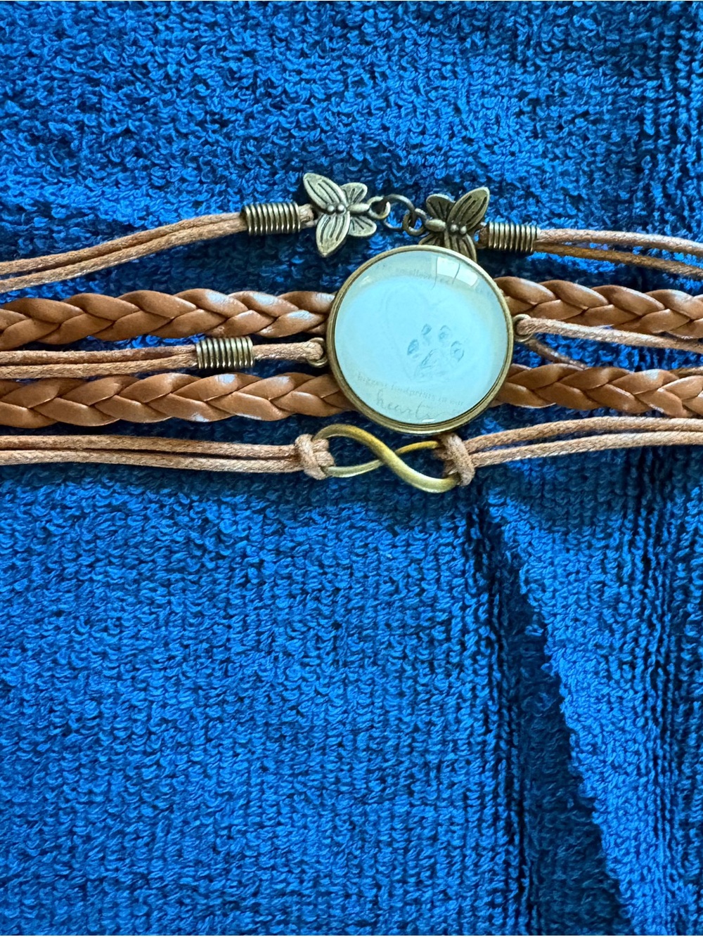 Braided Leather Multi-Strand Bracelet with Infinity Charm - Tan